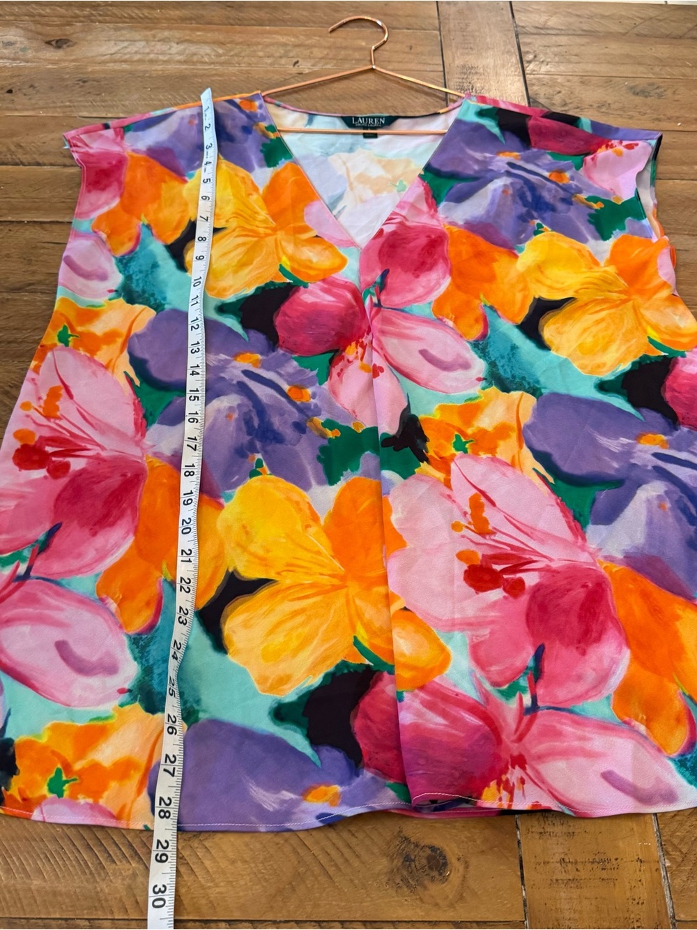Lauren Ralph Lauren Multicolor Floral V-Neck Cap Sleeve Blouse - Picture 6 of 7
